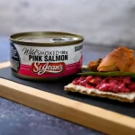 Canned Smoked Salmon - Pink with salmon on a cracker and beet salad