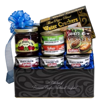 Island Gourmet Gift basket full of local canned seafood and gourmet pantry items